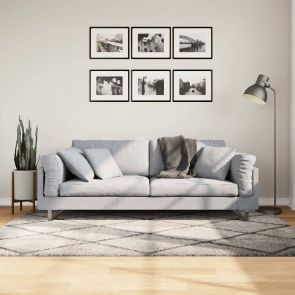 vidaXL Teppich Shaggy Hochflor Modern Beige und Anthrazit 140x200 cm, 375389