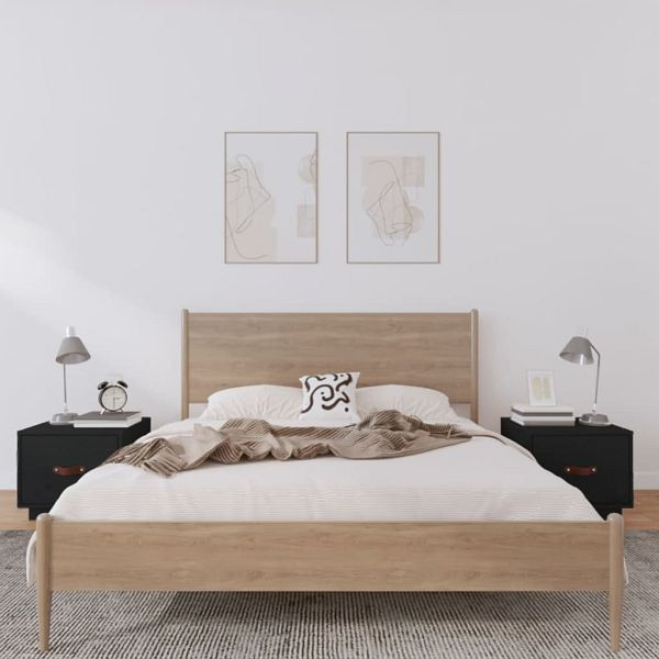vidaXL Nachttische 2 Stück Schwarz 40x34x35 cm Massivholz Kiefer, 818294