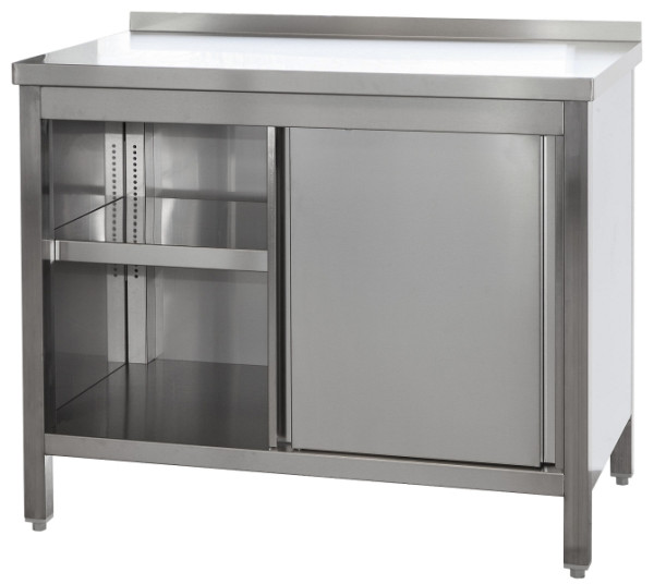 A&S Gastro Edelstahl Arbeitsschrank mit Aufkantung, Türen und höhenverstellbaren Zwischenboden, Tiefe 600mm, AISI 304, 400 x 600 x 850 mm, ARSTA046