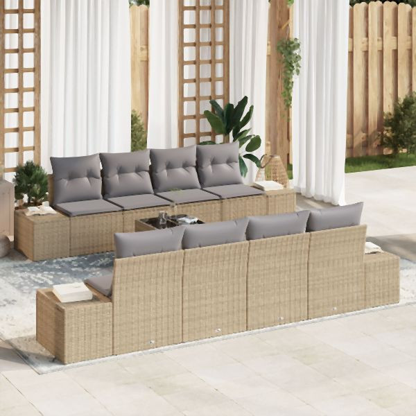 vidaXL 7-teiliges Garten Sofa Set mit Kissen Beige Poly Rattan, 3355659