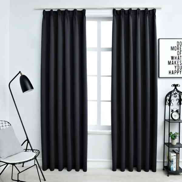 vidaXL Verdunkelungsvorhänge mit Haken 2 Stück Schwarz 140x175cm, 134414