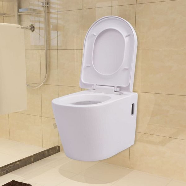 vidaXL Wandmontierte Toilette Keramik Weiß, Material: Keramik-Schüssel + Kunstoff-Sitz und -Deckel, 244270