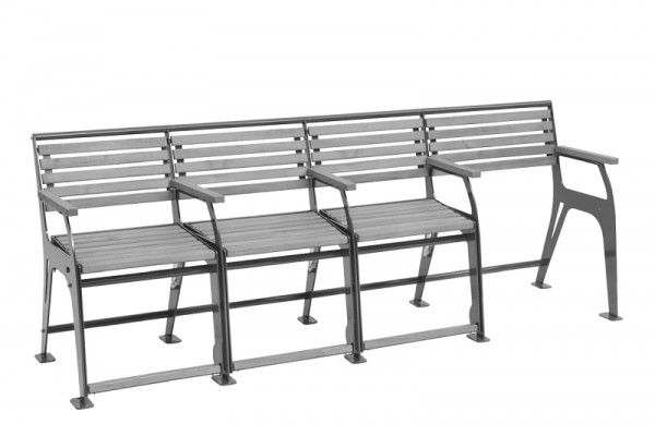 METDRA 4er Seniorenbank Komfort-Plus, mit Gasdruckfeder, Sitzhöhe 560mm, drei Sitze links, Rollator-Einschub rechts, 860 410