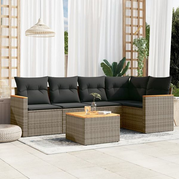 vidaXL 6-teilig Garten-Sofagarnitur mit Kissen Grau Poly Rattan, 3258357