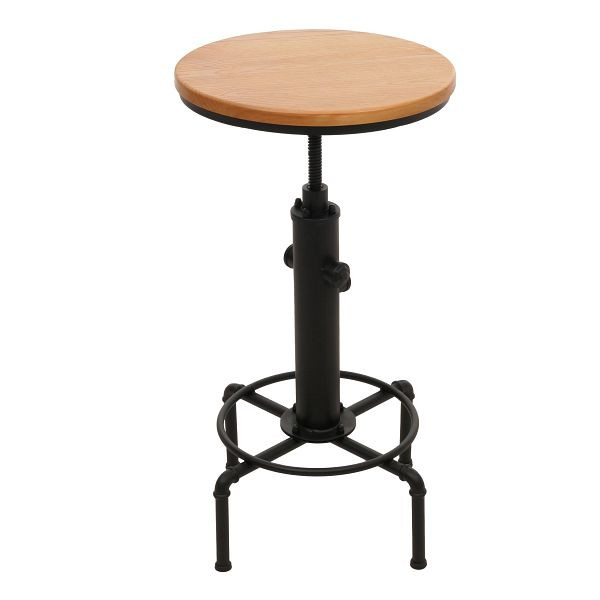 Mendler Bartisch HWC-N23, Thekentisch Bistrotisch höhenverstellbar drehbar Fußablage Industrial Eisen Massiv-Holz Ø 50cm, natur, 106035