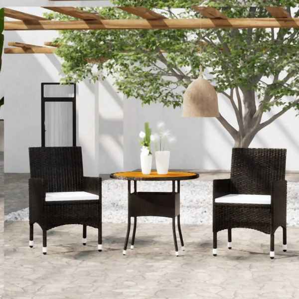 vidaXL 3-tlg. Bistro-Set Poly-Rattan und Massivholz Schwarz, 3095908