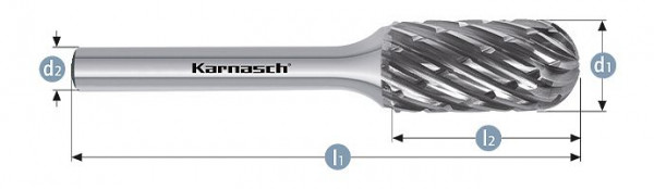 Karnasch Hartmetall-Frässtift unbeschichtet WRC/ HP-8 d1= 12 / l2= 25 / d2= 6 / l1= 70mm, VE: 2 Stück, 114043025