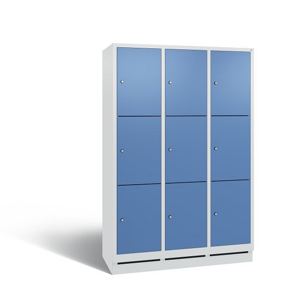 C+P Schließfachschrank Evolo, 9 Fächer, H1800xB1200xT500 mm, Grau/Fernblau, 48020-323 S10278