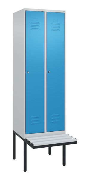 C+P Umkleidespind Classic PLUS, 2 Abteile, 2120x600x815mm, 7035/5012, Zylinderschlösser, 3 Doppel-Haken, 0800407-20 S10020