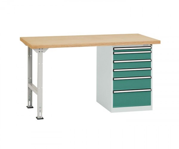 Manuflex Werkbanksystem COMBI Modell 2 mit massiver Bucheplatte, BxTxH = 1500 x 700 x 840 mm, Graugrün, TP5089.0001