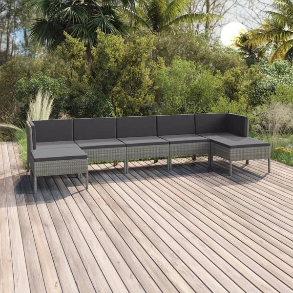 vidaXL 7-tlg. Garten-Lounge-Set mit Auflagen Poly Rattan Grau, 3094542