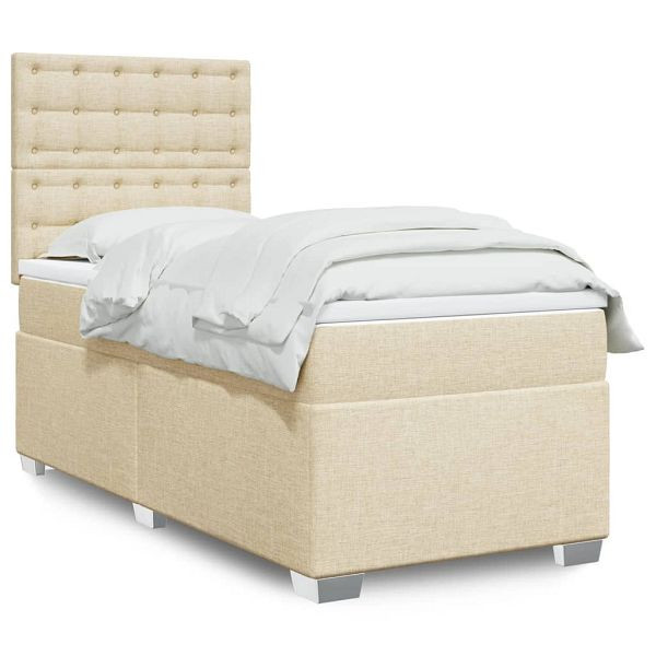 vidaXL Boxspringbett mit Matratze Creme 100x200 cm Stoff, 3292718