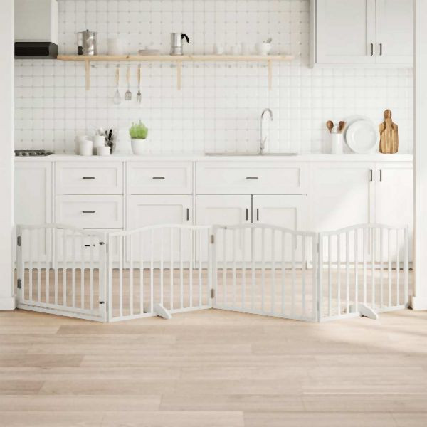 vidaXL 4-tlg. Hundetor mit Tür Faltbar Weiß 320 cm Pappelholz, 352217