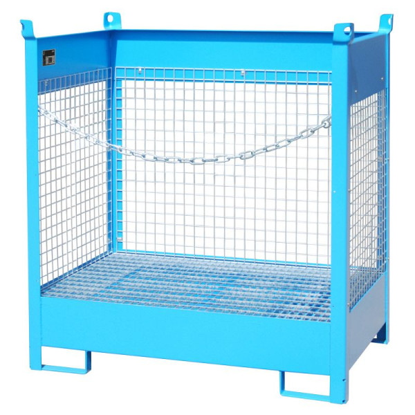 STEIN HGS Fass-Stapelpalette FSP, RAL 5012 lichtblau, lackiert, 245 Liter, Wände aus Drahtgitter, 79140.0027