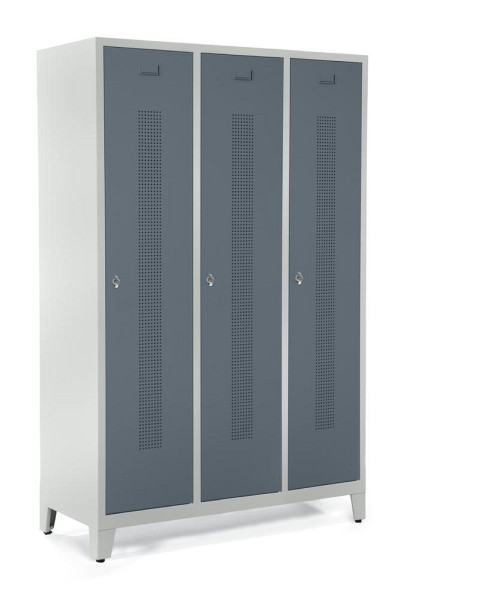 Deskin Garderobenspind SYSTEM SP1 mit Füßen, Korpus Lichtgrau, Türen Blaugrau, H 1800 x B 1185 x T 500 mm, Drehriegelverschluss, 330884
