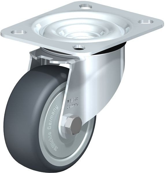 Blickle LE-TPA 80KD-FK Stahlblech-Lenkrolle mit Anschraubplatte, Thermoplastisches Gummi-Elastomer, Grau, 849848