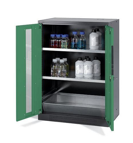 asecos Chemikalienschrank Systema CS-82G, Korpus anthrazit, grün, 2 Einlegeböden und Bodenwanne, 202658