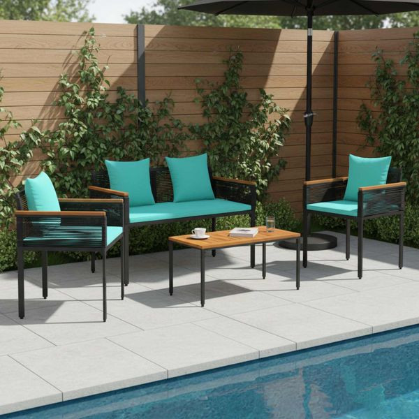 vidaXL Gartenmöbel Set mit Kissen 4 pcs Schwarz und Türkis PE-Rattan, 42025230