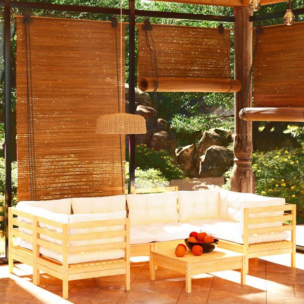 vidaXL 7-teilig Garten-Lounge-Set mit Creme Kissen Kiefernholz, 3097301