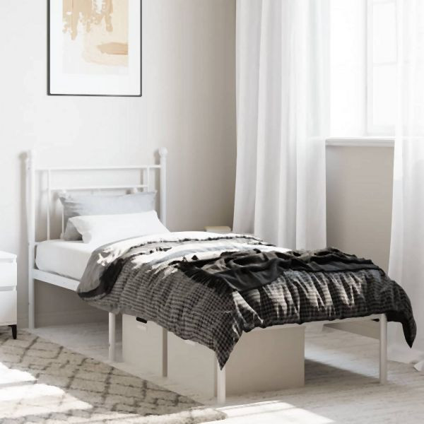 vidaXL Metallbett ohne Matratze mit Kopfteil Weiß 75x190 cm, 374378