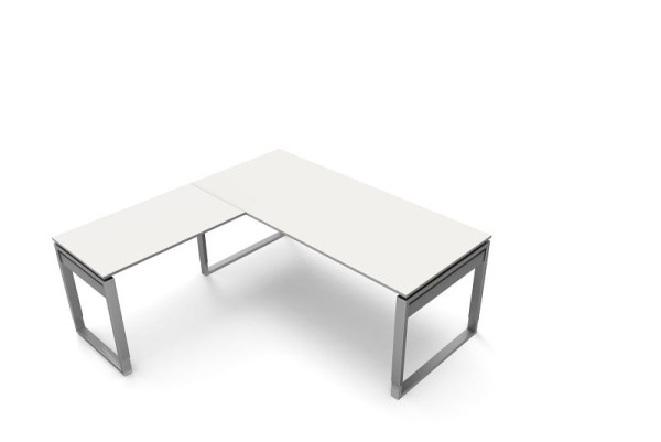 Kerkmann Schreibtisch B 1800 x T 800 x H 680-820 mm mit Anbautisch, Form 5, Farbe: Weiß, 11405310