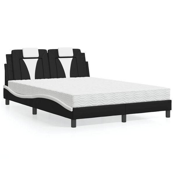 vidaXL Bett mit Matratze Schwarz und Weiß 140x200 cm Kunstleder, 3208801