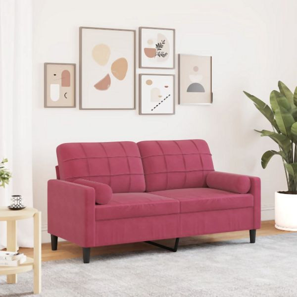 vidaXL 2-Sitzer-Sofa mit Zierkissen Weinrot 140 cm Samt, 3278223