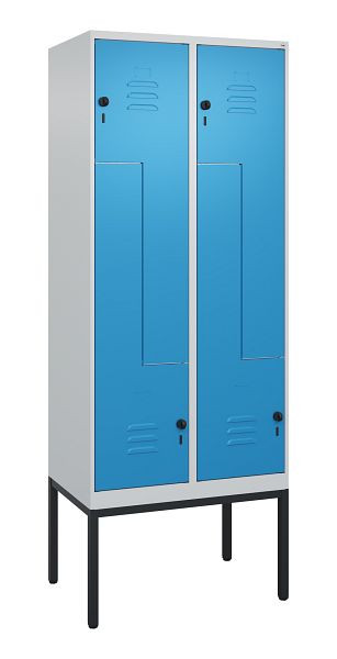 C+P Z-Spind Classic PLUS, Gestell, 4 Abteile, 2120x800x500mm, 7035/5012, Drehriegel, 0800337-224 S10004