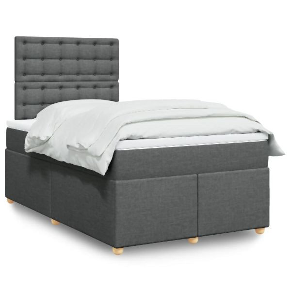 vidaXL Boxspringbett mit Matratze Dunkelgrau 120x190 cm Stoff, 3291234