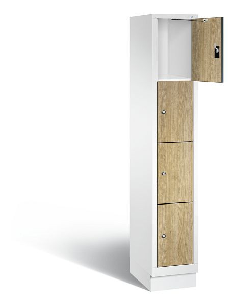 C+P Schließfachschrank Evolo, H1800xB320xT500mm, Farbe: Verkehrsweiß / Dekor Eiche Sereno, 48020-104 S10132