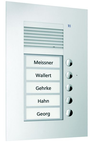TCS Audio Außenstation Serie PUK 5 Klingeltasten (rechtsbündig), 1-spaltig, UP silber, PUK05/1-EN