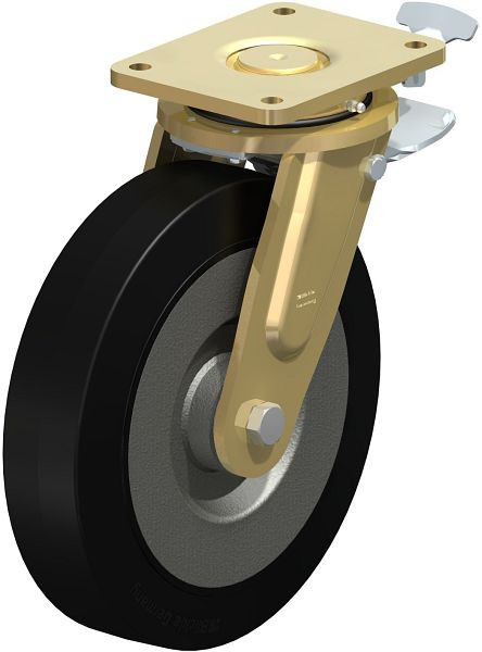 Blickle LS-SE 300K-ST Stahlgeschweißte Schwerlast-Lenkrolle, schwere Drehkranz-Ausführung mit Feststeller, Elastik-Vollgummi, Schwarz, 51250