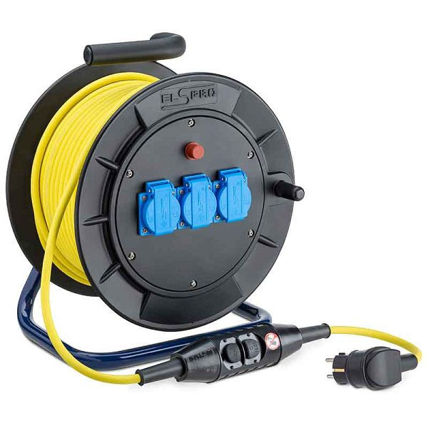 ELSPRO Kabeltrommel aus Vollgummi LRX, Ausgang: 3 Schuko PRCD-S, Länge: 25 m, Querschnitt: 3 G 2,5 mm², 4X10021