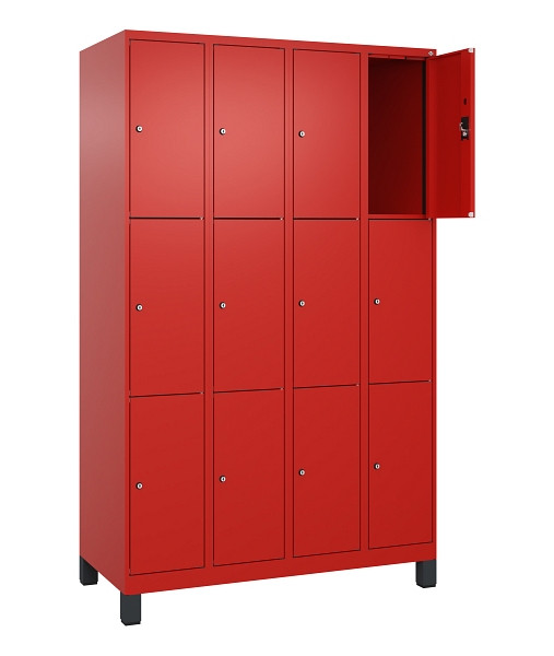 C+P Schließfachschrank Evolo PLUS, mit Füßen, 12 Fächer, 1950x1200x500mm, 3020/3020 Verkehrsrot, Abteile 4, Abteilbreite 300 mm, 049010-403 S10025