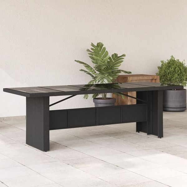 vidaXL Gartentisch mit Glasplatte Schwarz 240x90x75 cm Poly Rattan, 365597