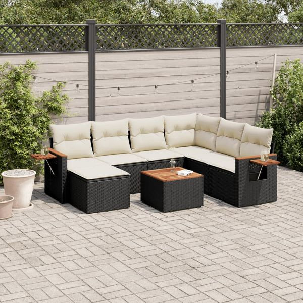 vidaXL 8-teilig Garten-Sofagarnitur mit Kissen Schwarz Poly Rattan, 3227050