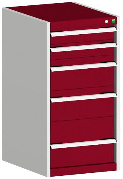 bott cubio Schubladenschrank bestückt mit 5 Schubladen BxTxH: 525 x 650 x 1000 mm, RAL 7035/3004, 40018057.24V