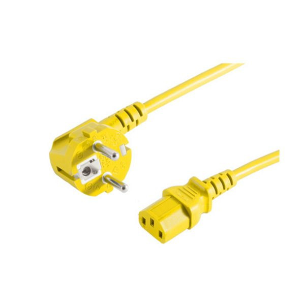 shiverpeaks BASIC-S, Netzanschlusskabel, Schutzkontaktstecker 90° auf Kaltgerätebuchse, 230 V für Kaltgeräte, CEE7/7-C13, VDE, gelb, 3,0m, BS09-05042