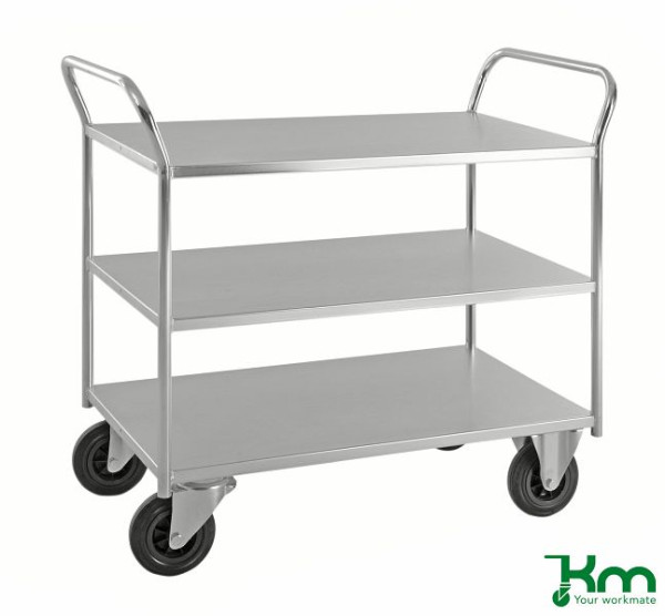 Kongamek Etagenwagen mit 3 Böden, vollständig geschweißt, 1070 x 550 x 975 mm, Verzinkt, 2 Bockrollen 2 Lenkrollen mit Bremse, KM4169-EB