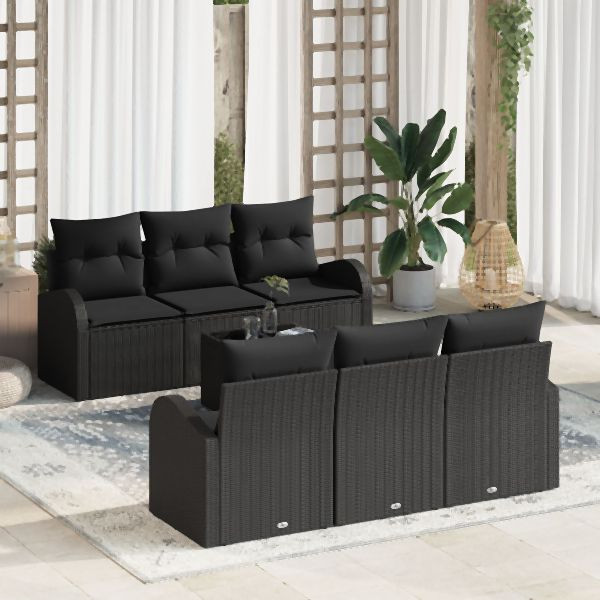 vidaXL 7-teiliges Garten Sofa Set mit Kissen Schwarz Poly-Rattan, 3345933