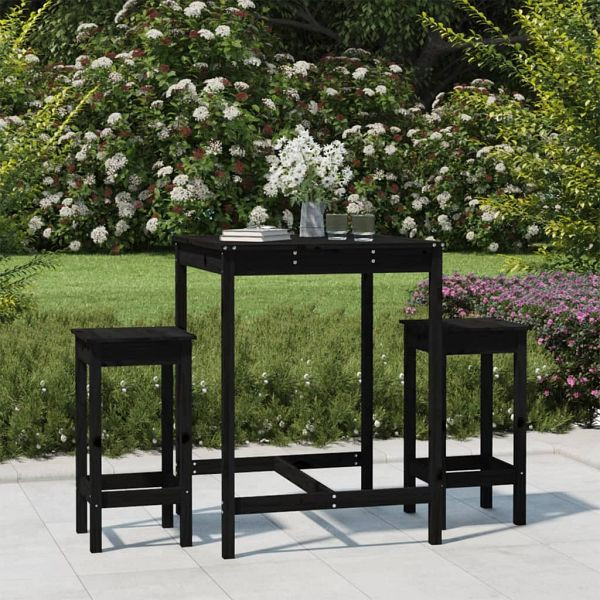 vidaXL 3-tlg. Gartenbar-Set Schwarz Massivholz Kiefer, 3154729