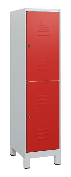 C+P Doppelstöckiger Spind Classic PLUS, Füße, 1630x400x500mm, 7035/3020, Zylinderschlösser, 0803105-12 S10032