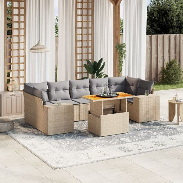 vidaXL 8-teilig Garten-Sofagarnitur mit Kissen Beige Poly Rattan, 3272550