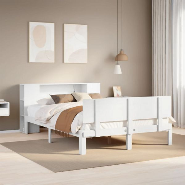 vidaXL Massivholzbett mit Regal ohne Matratze Weiß 140x200 cm Kiefer, 3322633