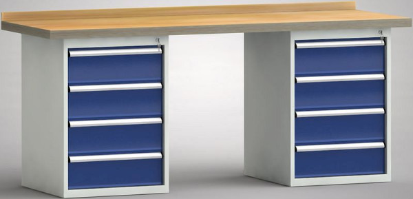 KLW Standard-Werkbank - 2000 x 700 x 840 mm L x T x H, links & rechts 4x175EA, WS215N-2000M40-E7029