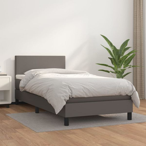 vidaXL Boxspringbett mit Matratze Grau 90x200 cm Kunstleder, 3140985
