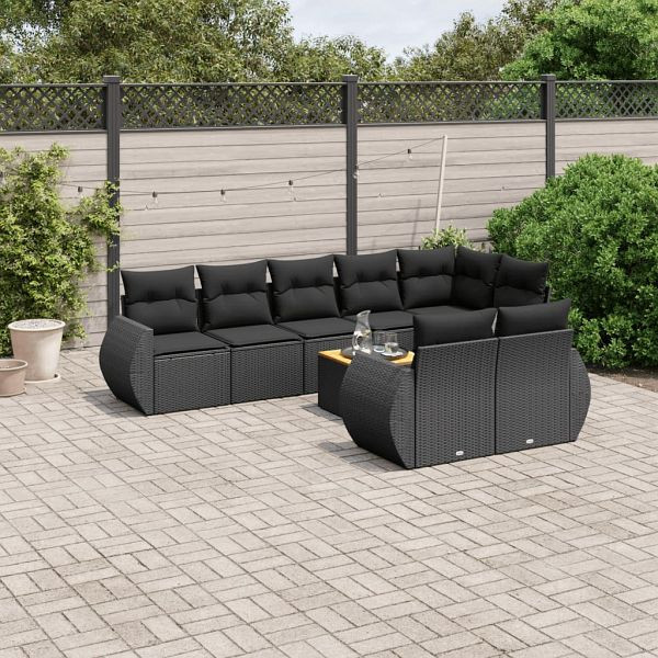 vidaXL 9-tlg. Garten-Sofagarnitur mit Kissen Schwarz Poly Rattan, 3225089