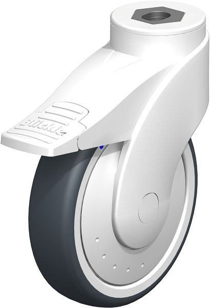 Blickle LWKXE-TPA 126XK-FI-ELS-FK Kunststoff-Lenkrolle WAVE, rostfrei, mit Rückenloch & Feststeller, Thermoplastisches Gummi-Elastomer, Grau, 740177