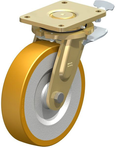 Blickle LS-SETH 250K-ST-RI4 Stahlgeschweißte Schwerlast-Lenkrolle, schwere Drehkranz-Ausführung mit Feststeller, Blickle Extrathane®, Hellbraun, 739190
