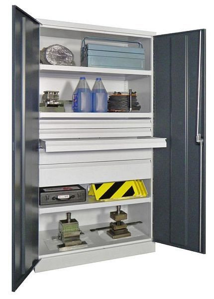 Pavoy Schwerlastschrank 1950/630/1040, Drehgriff, ohne Trennwand, 3 Böden, Schubladen: 3x75, 1x125, 1x175, 36362-104-006-204905